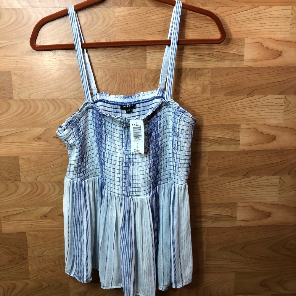 Torrid Blue Striped Gauze Smocked Baby Doll Cami